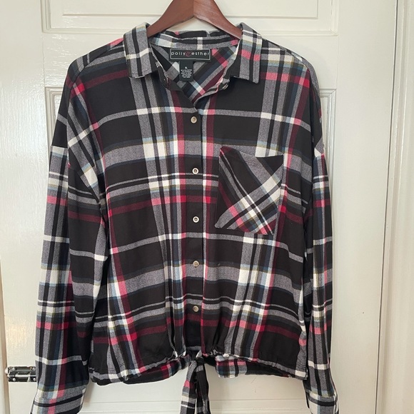 Polly & Ester Plaid Button Front Tie - Picture 2 of 8